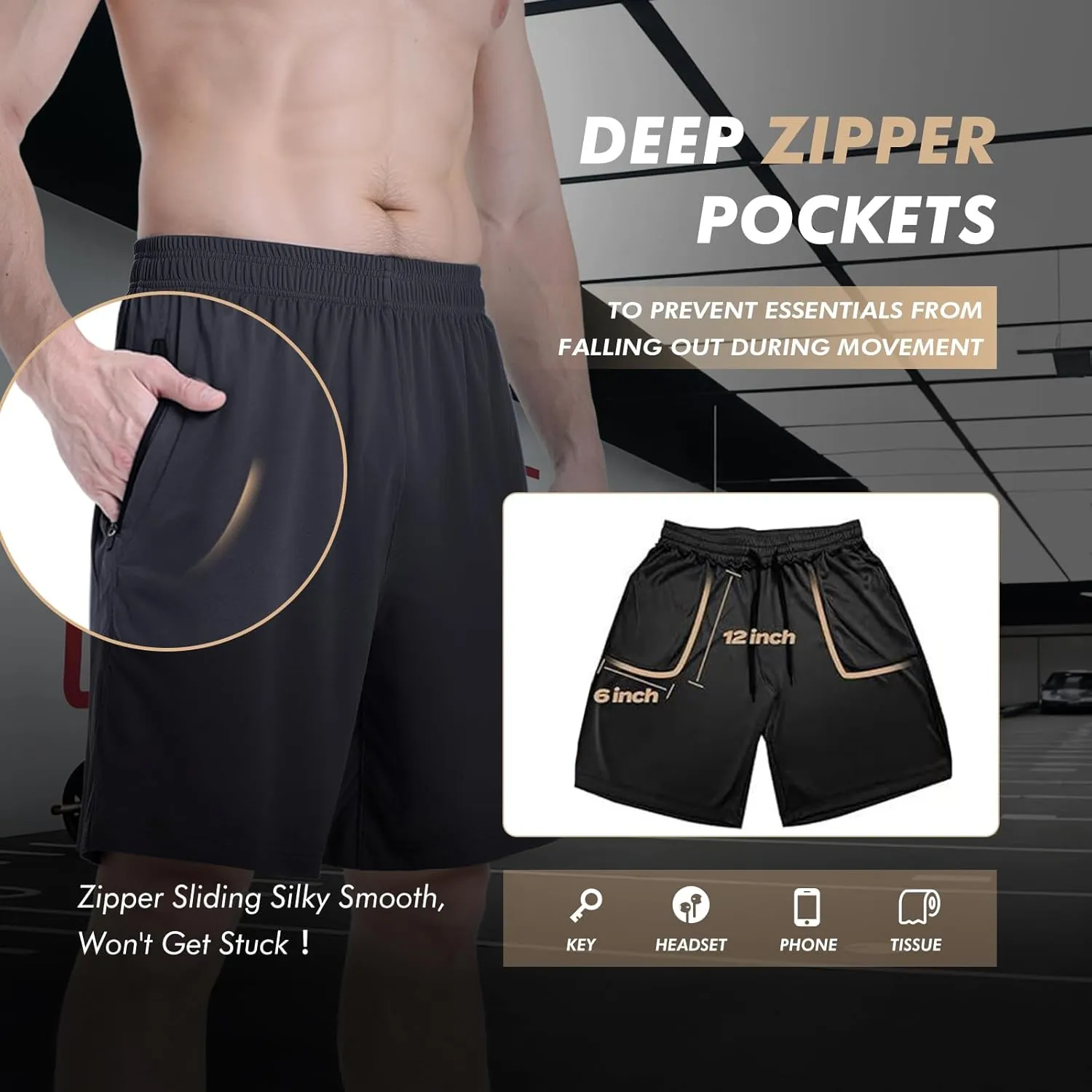 5 Pack Athletic Basketball Mens Shorts with Zipper Pockets - Lightweight Quick Dry Gym Workout Running Shorts for Men
