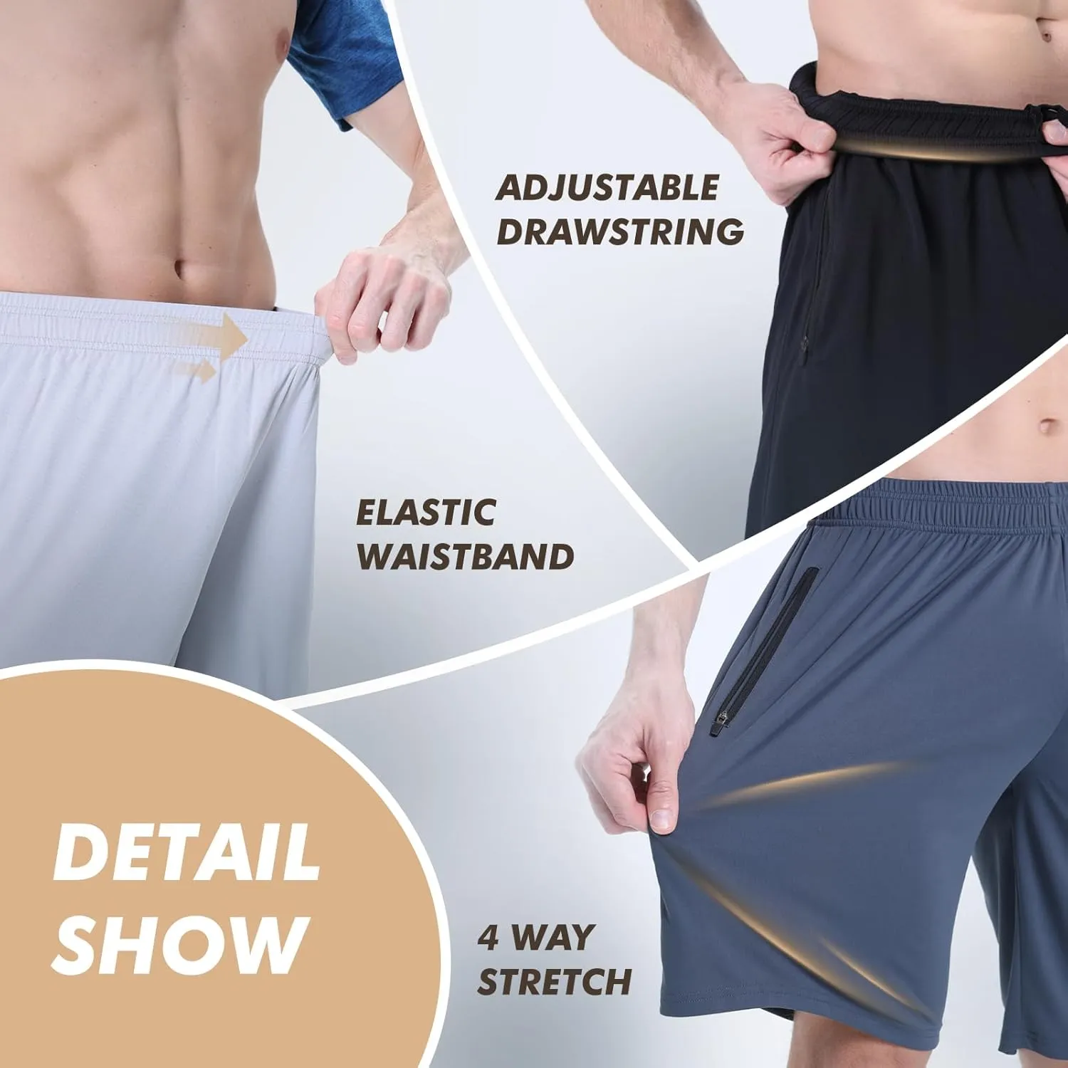 5 Pack Athletic Basketball Mens Shorts with Zipper Pockets - Lightweight Quick Dry Gym Workout Running Shorts for Men