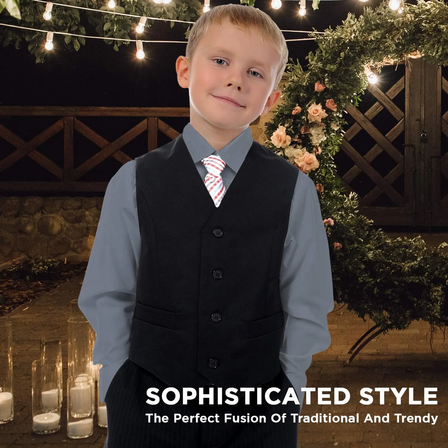 Alberto Danelli Boys Dress Shirt with Matching Tie and Handkerchief, Long Sleeve Button Down, Pocket