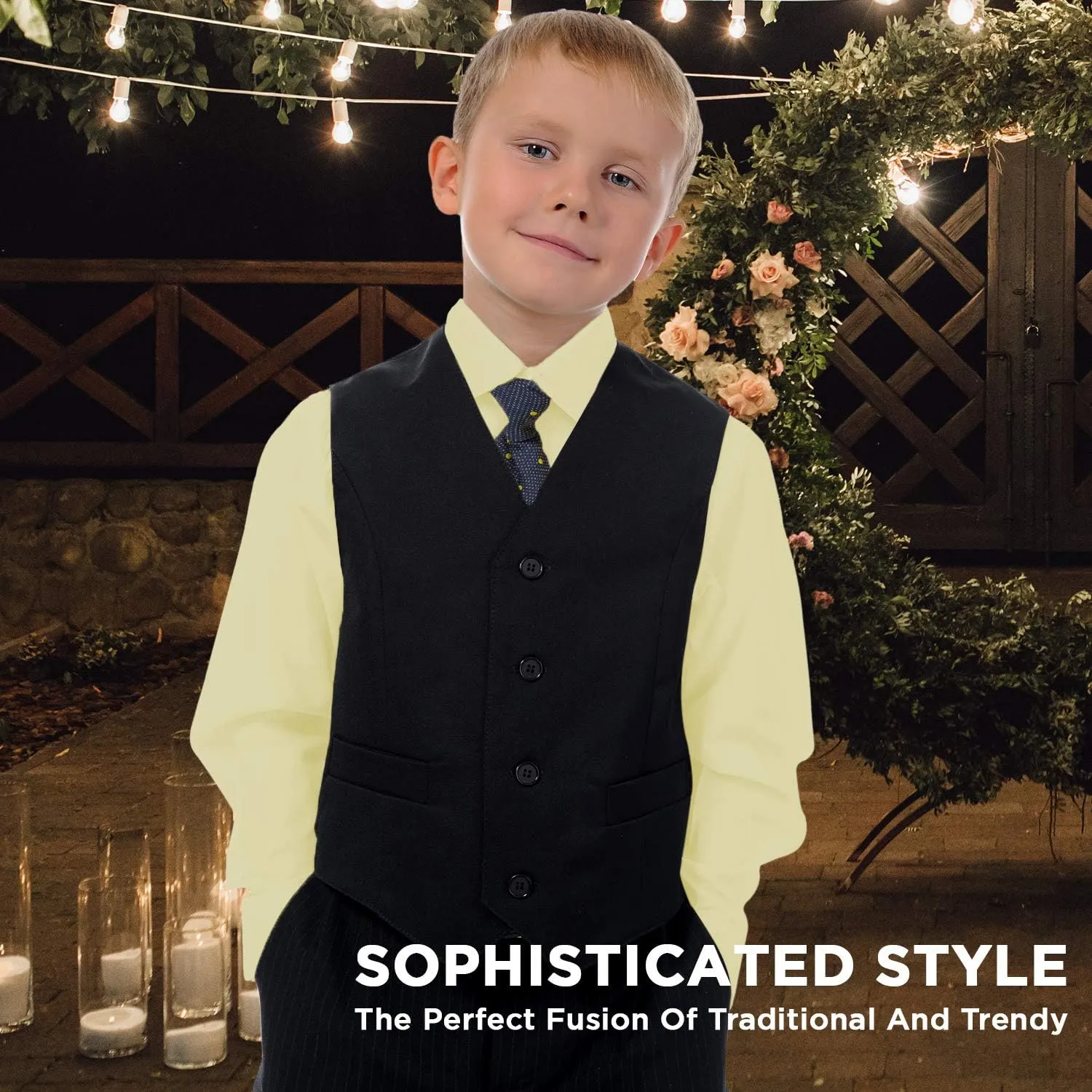 Alberto Danelli Boys Dress Shirt with Matching Tie and Handkerchief, Long Sleeve Button Down, Pocket