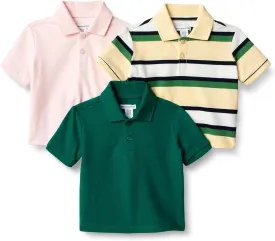 Amazon Essentials Boys and Toddlers' Cotton Spandex Pique Polo Shirt, Pack of 3