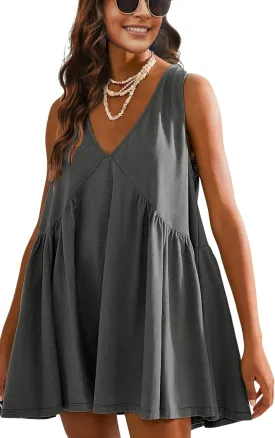 Athlisan Womens Summer Sleeveless Mini Dress Casual Loose V Neck Sundress with Pockets