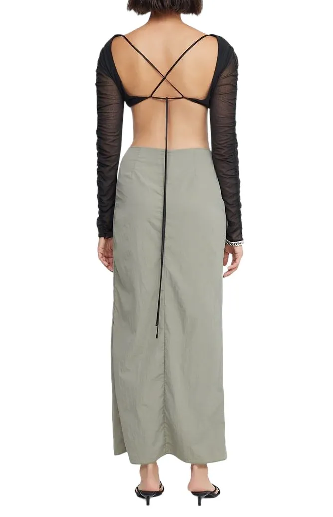 BEC   BRIDGE Adrianna Maxi Skirt | Sage/Khaki | Front Slit, Twist Detail