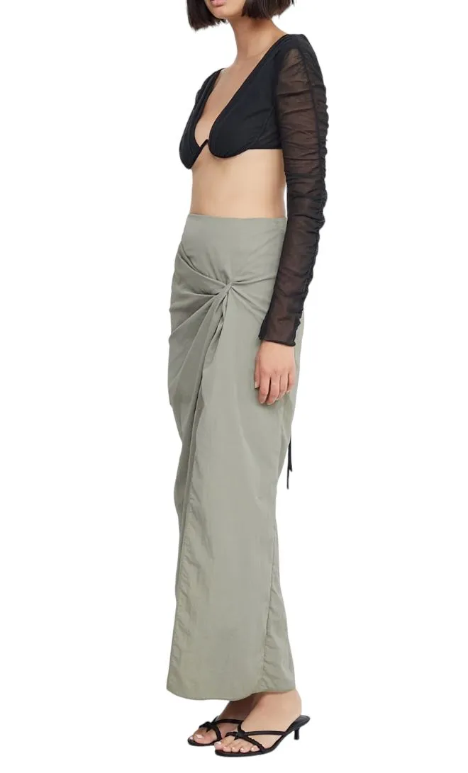 BEC   BRIDGE Adrianna Maxi Skirt | Sage/Khaki | Front Slit, Twist Detail