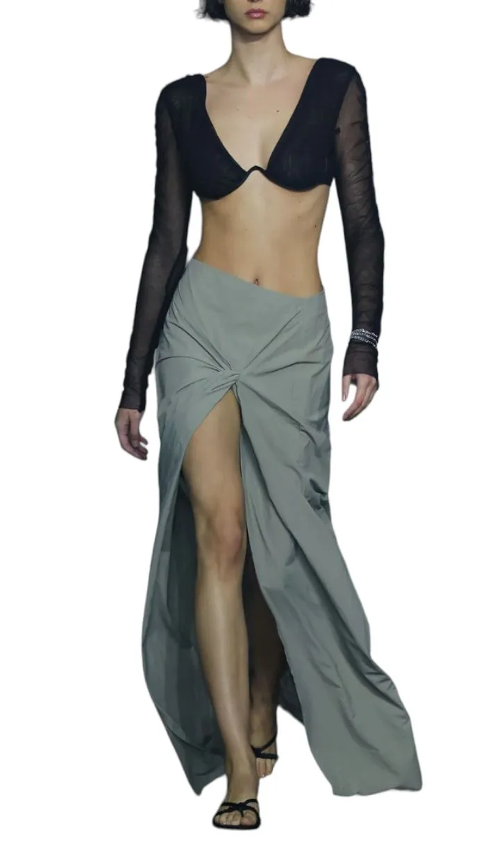 BEC   BRIDGE Adrianna Maxi Skirt | Sage/Khaki | Front Slit, Twist Detail