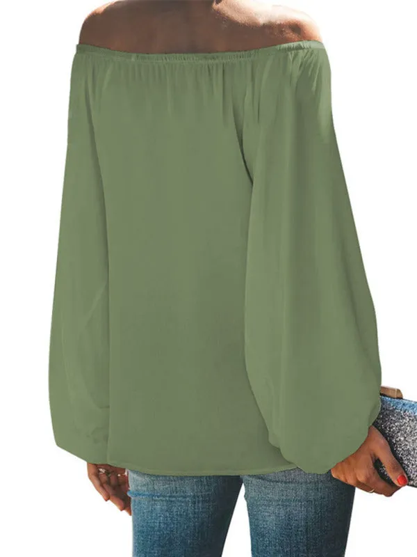 Bellamy Women's Off-Shoulder Solid Color Simple Lantern Sleeve Loose Long-Sleeved Top