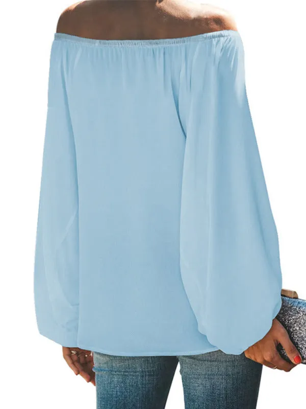 Bellamy Women's Off-Shoulder Solid Color Simple Lantern Sleeve Loose Long-Sleeved Top