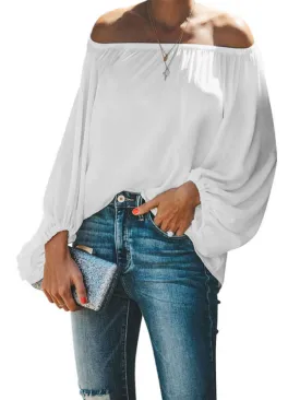 Bellamy Women's Off-Shoulder Solid Color Simple Lantern Sleeve Loose Long-Sleeved Top