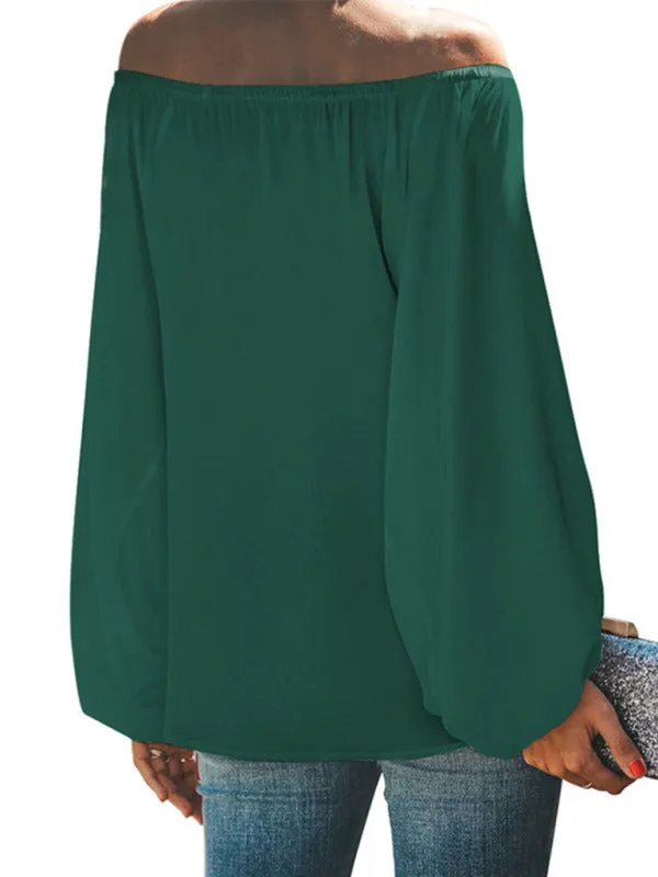 Bellamy Women's Off-Shoulder Solid Color Simple Lantern Sleeve Loose Long-Sleeved Top