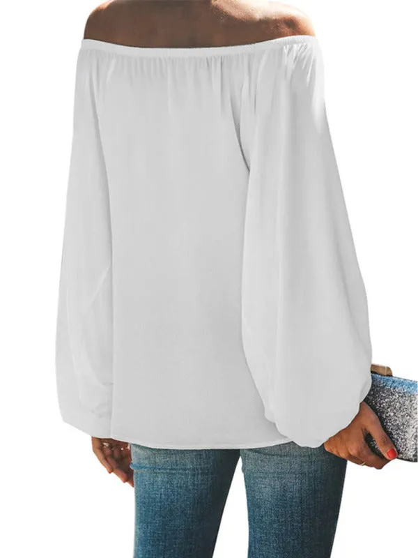 Bellamy Women's Off-Shoulder Solid Color Simple Lantern Sleeve Loose Long-Sleeved Top