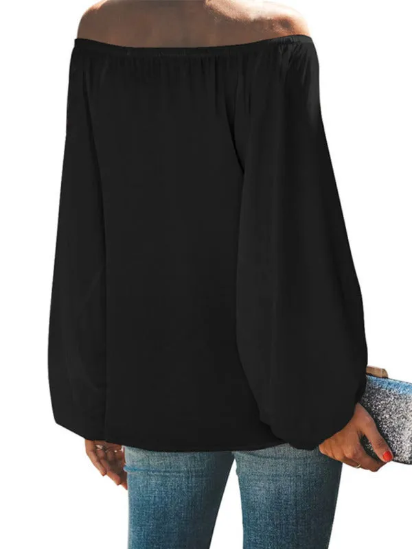 Bellamy Women's Off-Shoulder Solid Color Simple Lantern Sleeve Loose Long-Sleeved Top