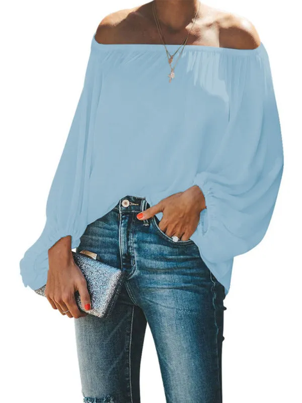 Bellamy Women's Off-Shoulder Solid Color Simple Lantern Sleeve Loose Long-Sleeved Top
