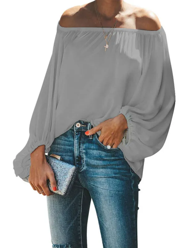 Bellamy Women's Off-Shoulder Solid Color Simple Lantern Sleeve Loose Long-Sleeved Top