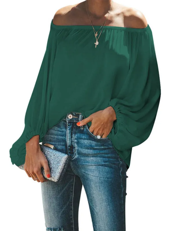 Bellamy Women's Off-Shoulder Solid Color Simple Lantern Sleeve Loose Long-Sleeved Top