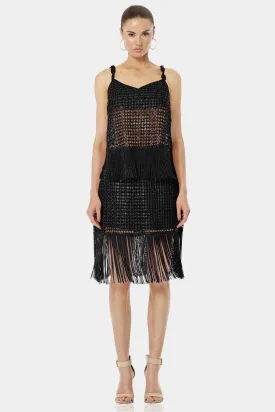 Black Dress With Fringe Embellishments