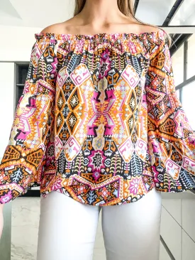 BLACK PRINTED OFF SHOULDER TOP
