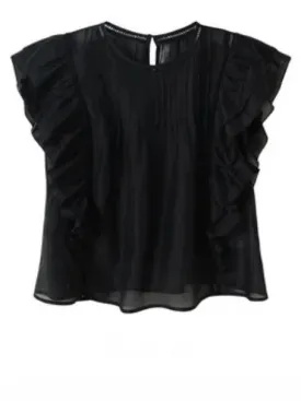 Black ruffled sleeveless top