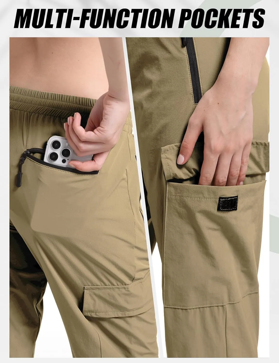 Buauty Womens Joggers Quick Dry Lightweight Cargo Joggers Hiking Pants with Pockets Elastic Waist for Travel and Camping