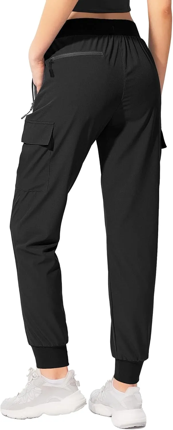 Buauty Womens Joggers Quick Dry Lightweight Cargo Joggers Hiking Pants with Pockets Elastic Waist for Travel and Camping