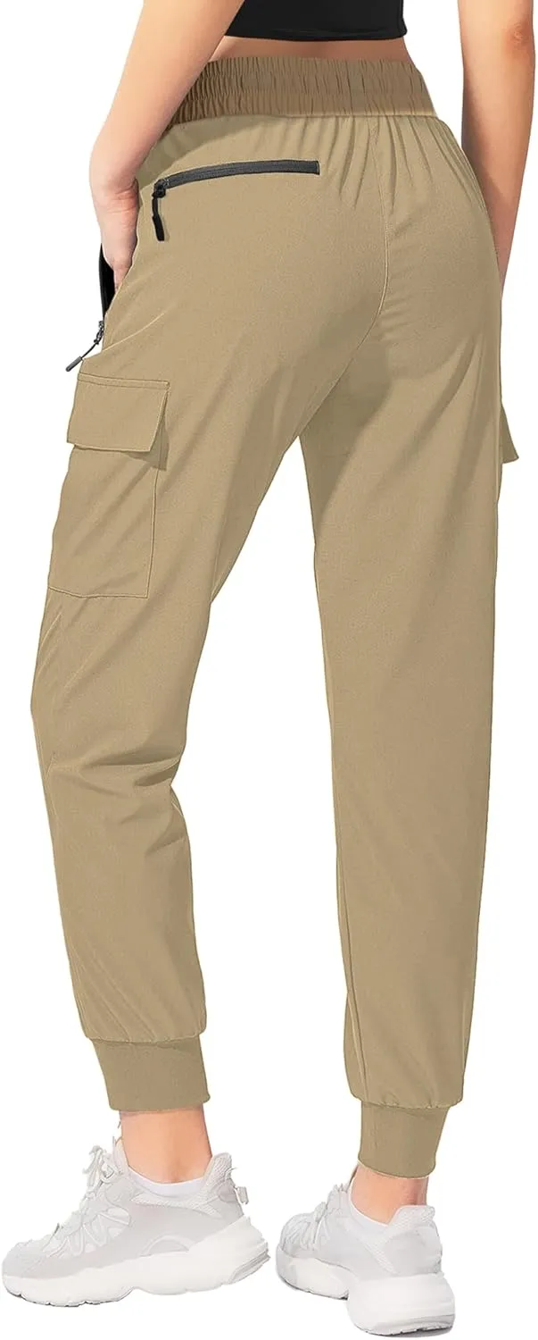 Buauty Womens Joggers Quick Dry Lightweight Cargo Joggers Hiking Pants with Pockets Elastic Waist for Travel and Camping