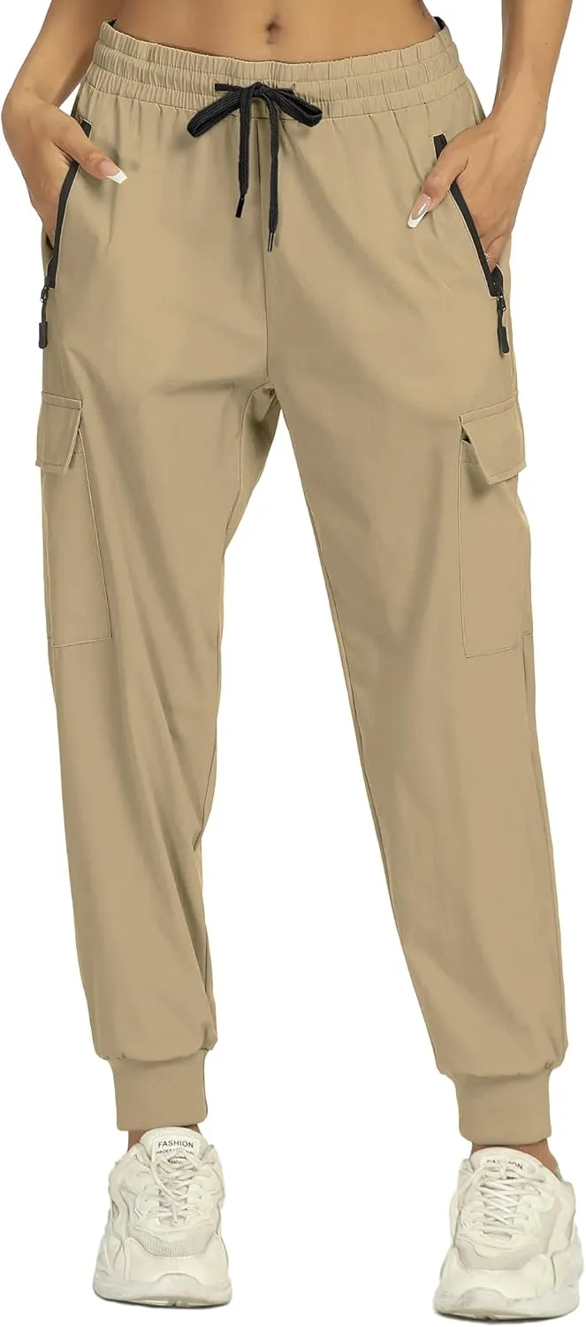 Buauty Womens Joggers Quick Dry Lightweight Cargo Joggers Hiking Pants with Pockets Elastic Waist for Travel and Camping