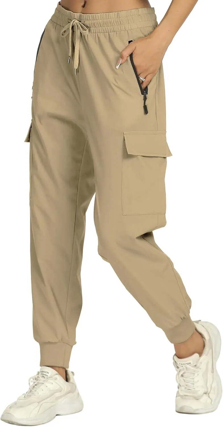 Buauty Womens Joggers Quick Dry Lightweight Cargo Joggers Hiking Pants with Pockets Elastic Waist for Travel and Camping