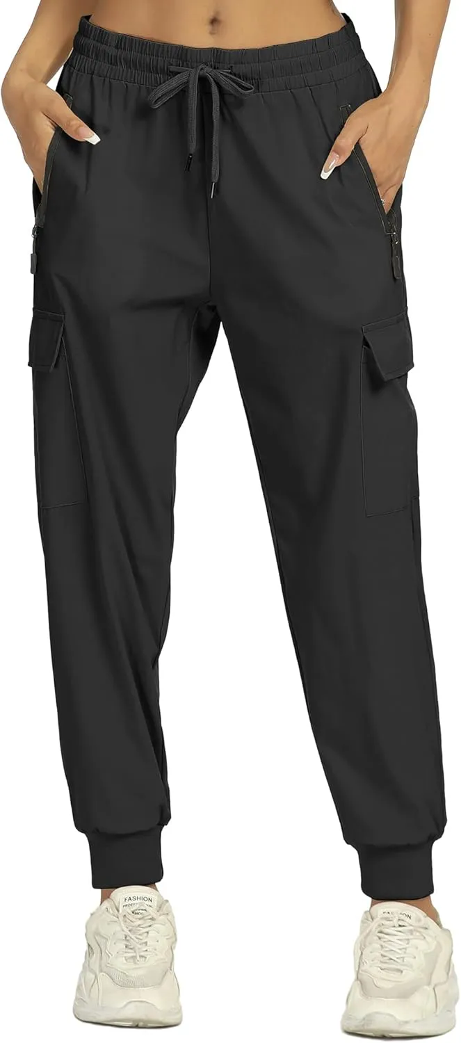 Buauty Womens Joggers Quick Dry Lightweight Cargo Joggers Hiking Pants with Pockets Elastic Waist for Travel and Camping