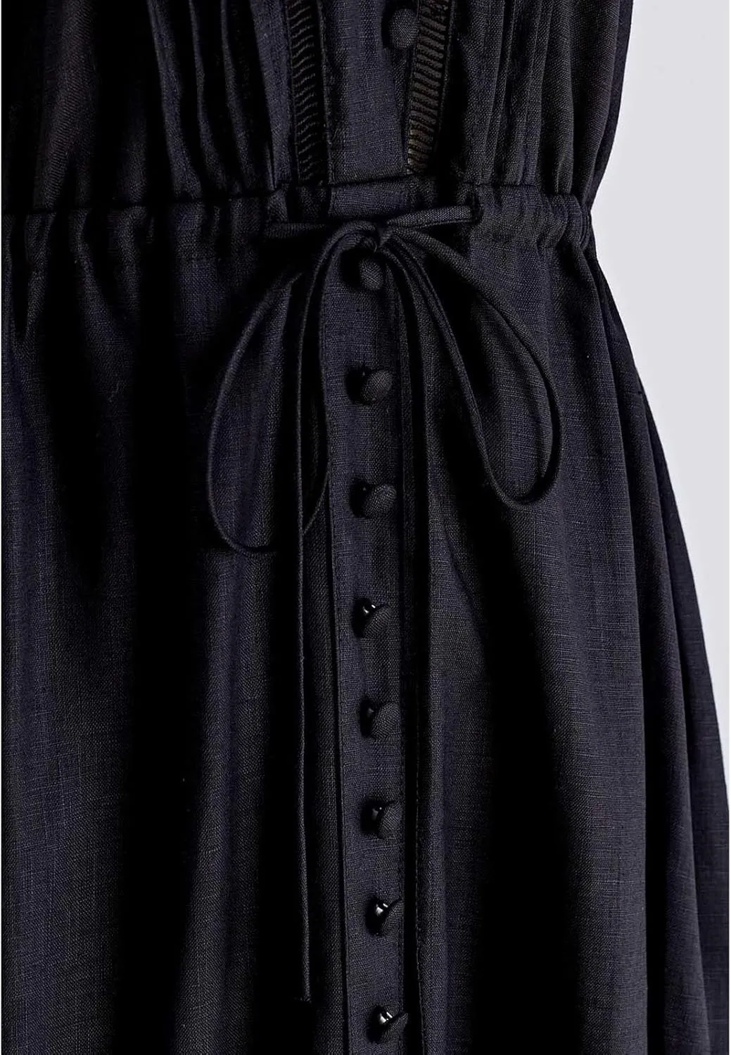 CHICWISH Women V Neck Sleeveless Midi Long Dress Casual Button Beach Summer Vacation Linen Midi Dress with Side Pockets
