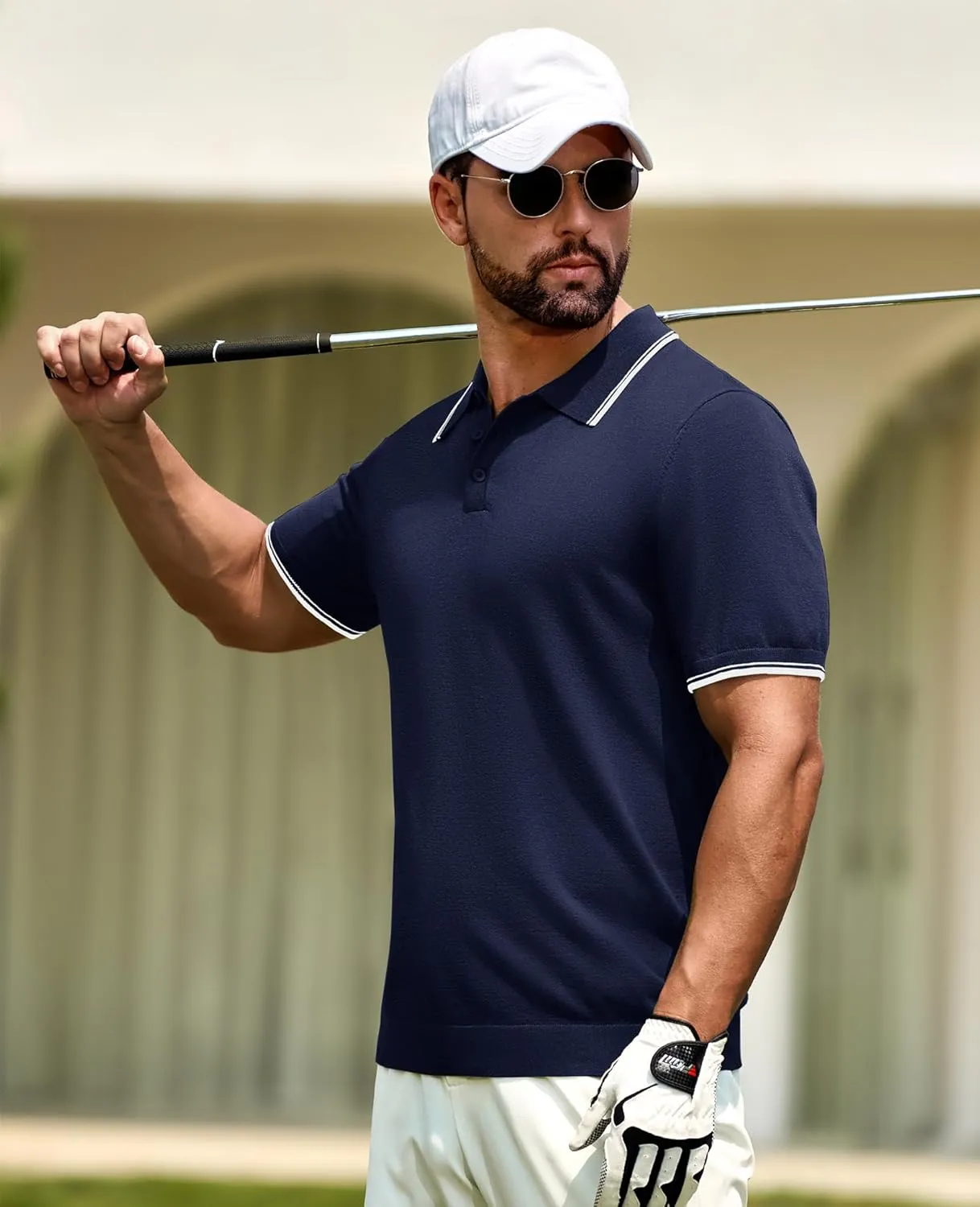 Cotrasen Mens Polo Shirts Short Sleeve Breathable Textured Knit Polo Shirt Casual Button Down Golf Shirts