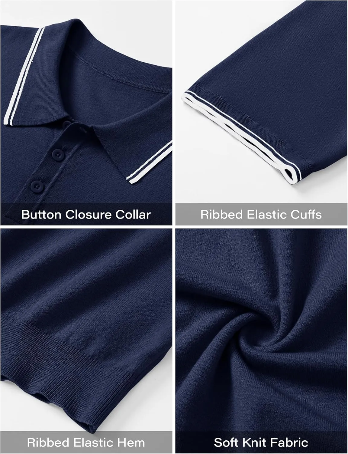 Cotrasen Mens Polo Shirts Short Sleeve Breathable Textured Knit Polo Shirt Casual Button Down Golf Shirts