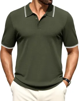 Cotrasen Mens Polo Shirts Short Sleeve Breathable Textured Knit Polo Shirt Casual Button Down Golf Shirts
