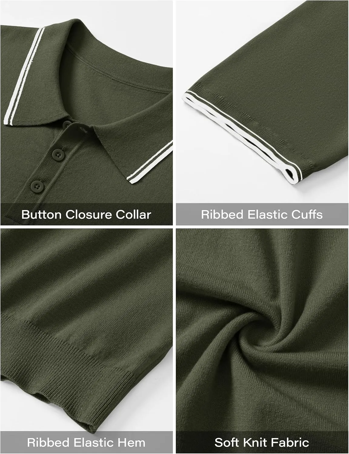 Cotrasen Mens Polo Shirts Short Sleeve Breathable Textured Knit Polo Shirt Casual Button Down Golf Shirts