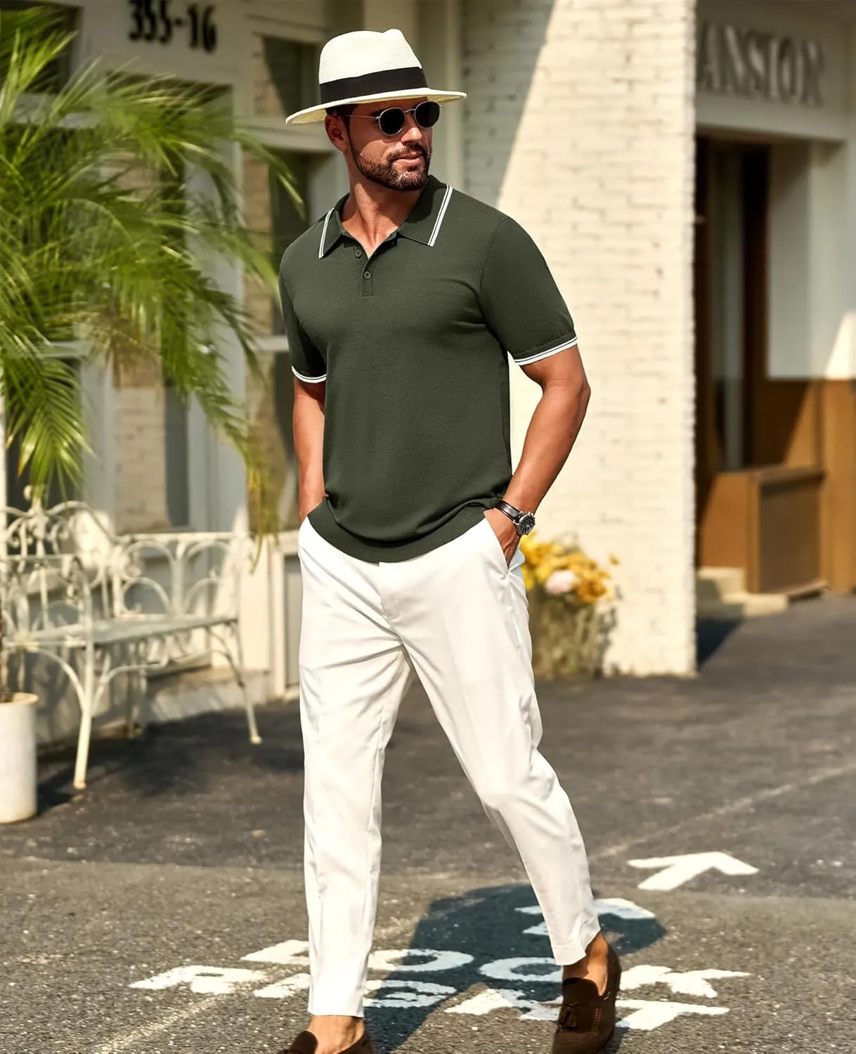 Cotrasen Mens Polo Shirts Short Sleeve Breathable Textured Knit Polo Shirt Casual Button Down Golf Shirts