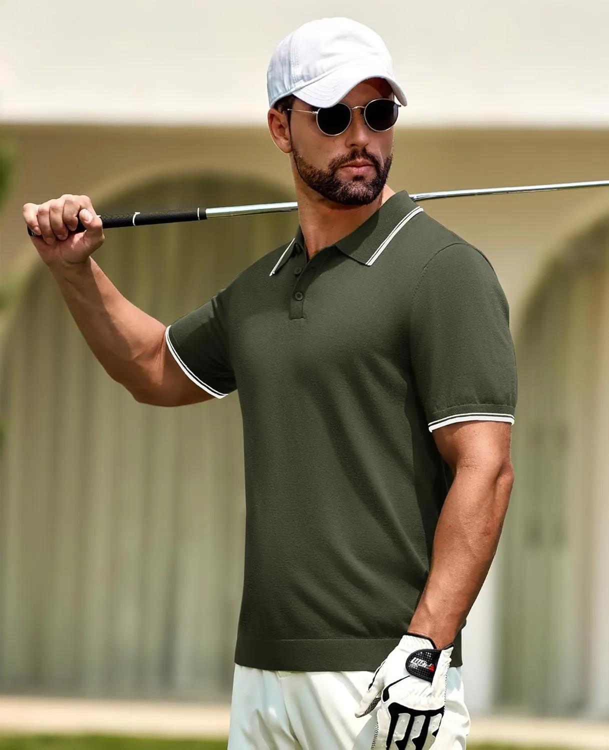 Cotrasen Mens Polo Shirts Short Sleeve Breathable Textured Knit Polo Shirt Casual Button Down Golf Shirts
