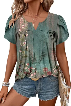 CRAZY GRID Womens Summer Tops Petal Short Sleeve Tshirt Summer Floral Boho Shirts Casual Flowy Tee Comfy Blouses