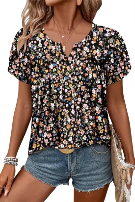 CRAZY GRID Womens Summer Tops Petal Short Sleeve Tshirt Summer Floral Boho Shirts Casual Flowy Tee Comfy Blouses