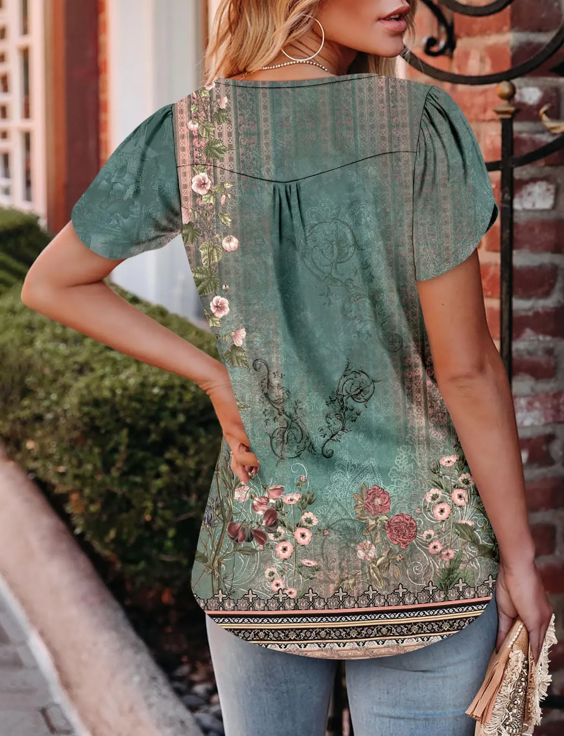CRAZY GRID Womens Summer Tops Petal Short Sleeve Tshirt Summer Floral Boho Shirts Casual Flowy Tee Comfy Blouses