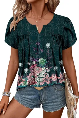 CRAZY GRID Womens Summer Tops Petal Short Sleeve Tshirt Summer Floral Boho Shirts Casual Flowy Tee Comfy Blouses