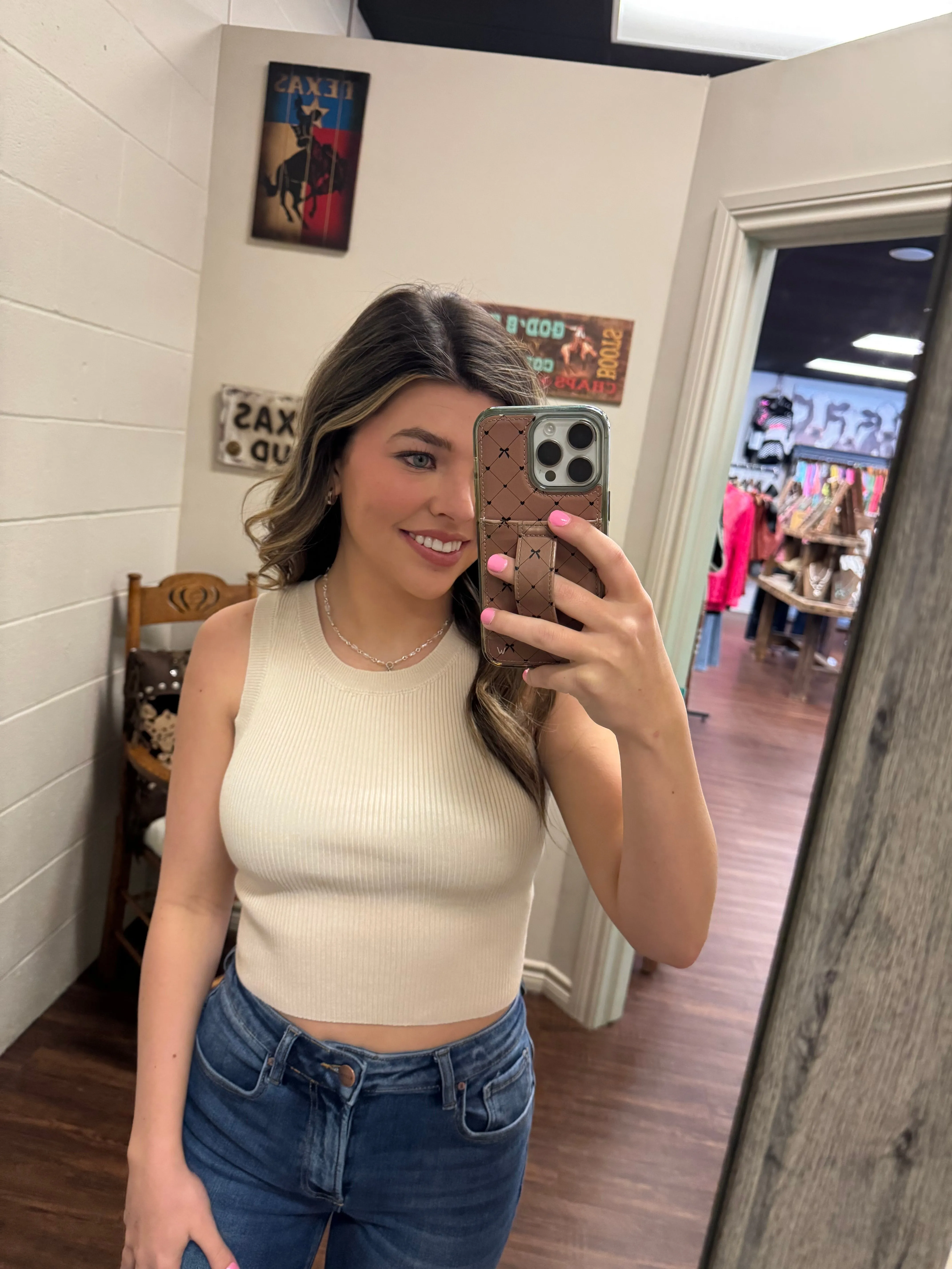 Crewneck Sleeveless Sweater Knit Crop Top- 4 Colors