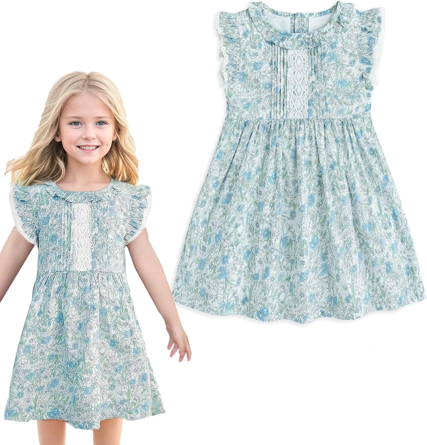 Curipeer Little Girls Summer Dress Floral Short Sleeve Cotton Casual Outfit Dress 12M-8Y