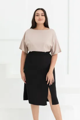 Deidre High Waisted Slit Midi Skirt In Black