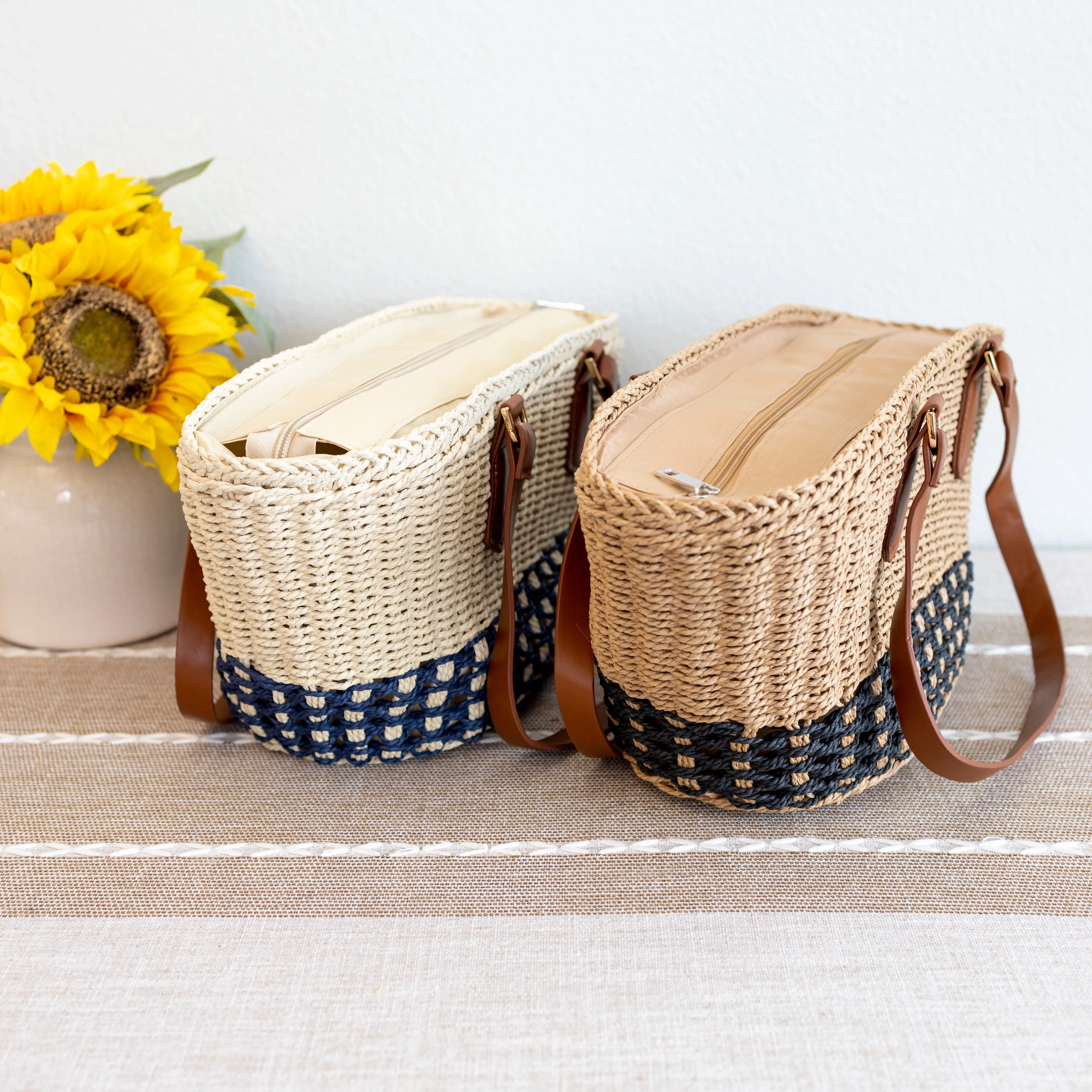 Elena Handbags Handmade Summer Straw Basket Bag Beach Handbag