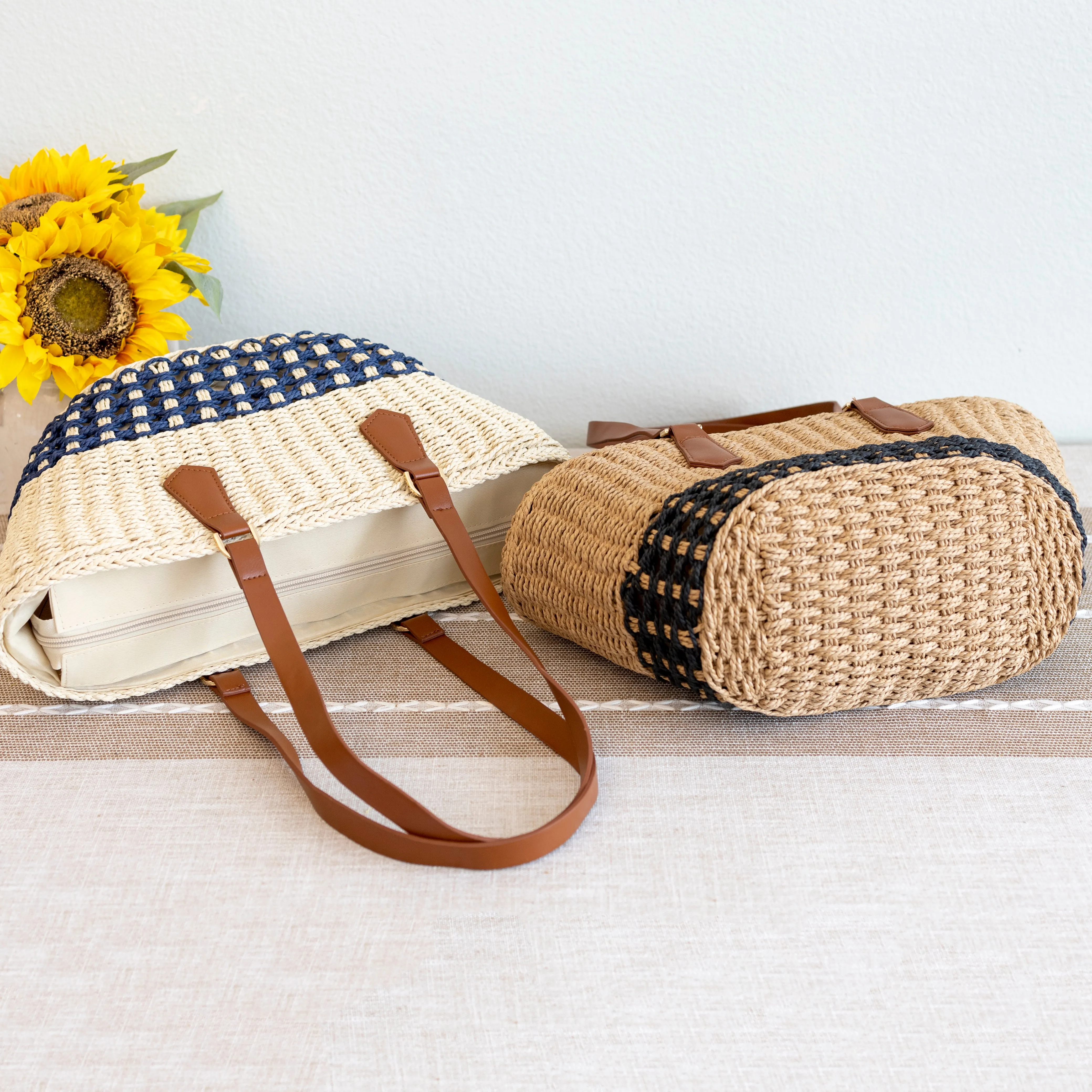 Elena Handbags Handmade Summer Straw Basket Bag Beach Handbag