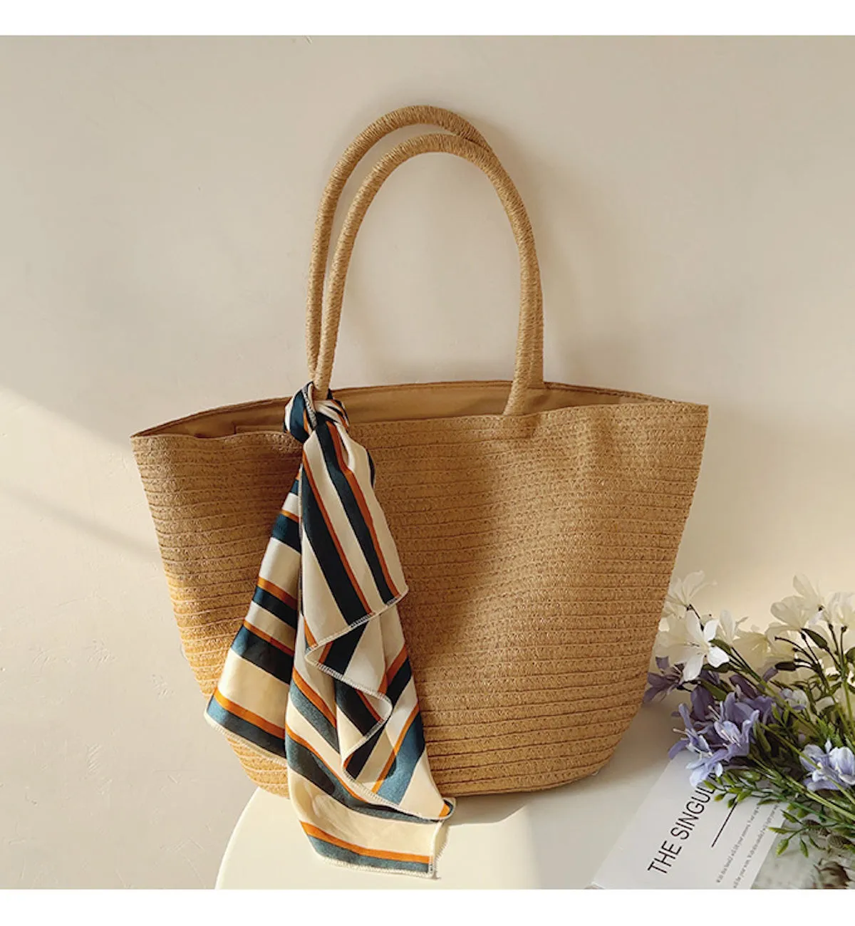 Elena Handbags Modern Style Straw Woven Tote Bag