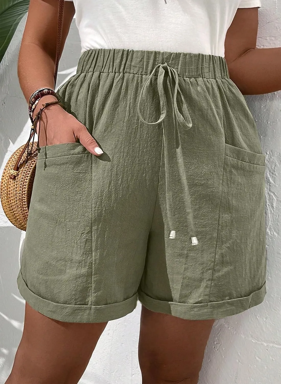 Eytino Womens Plus Size Shorts Casual Elastic Waist Drawstring Comfy Lightweight Summer Shorts with Pockets(1X-5X)