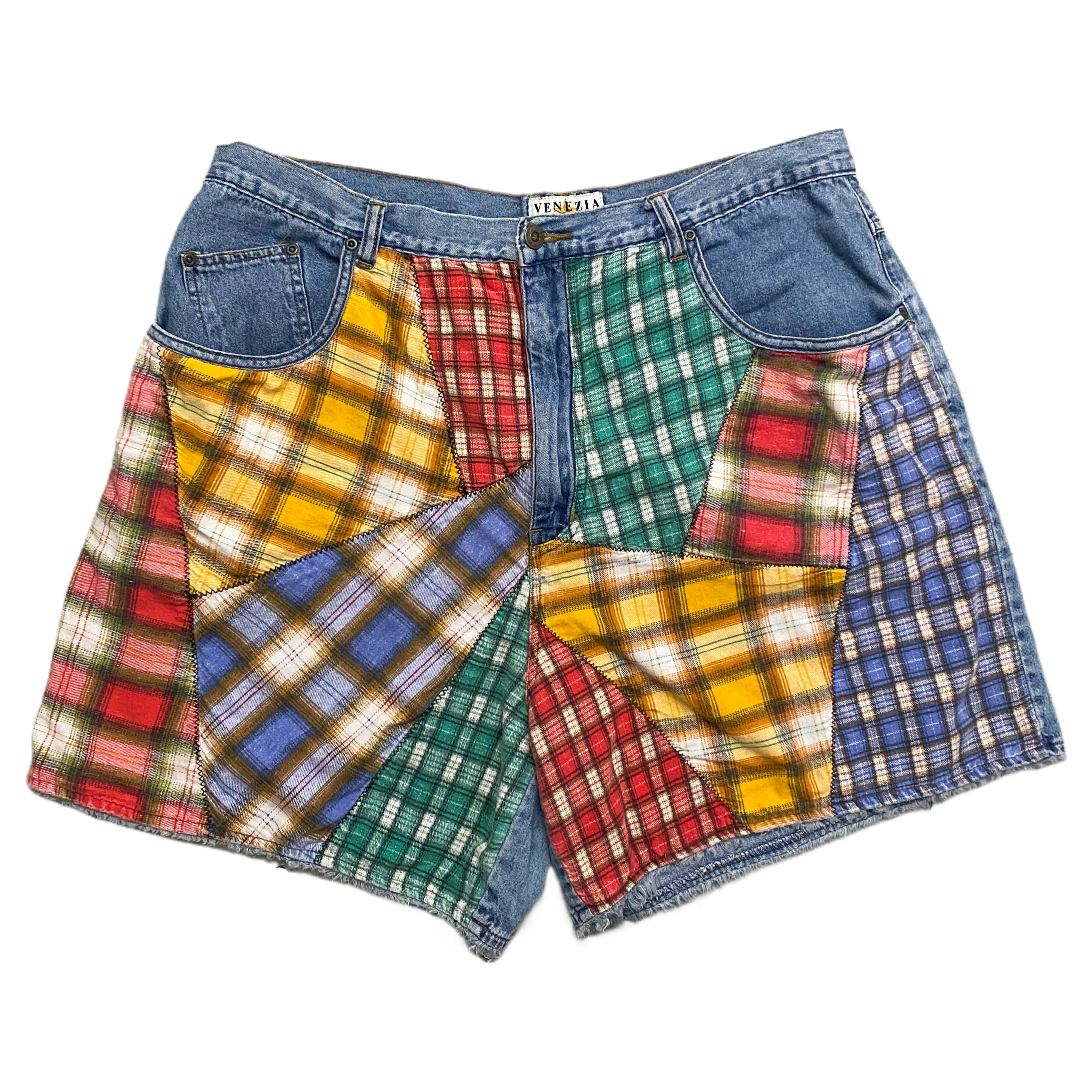 Flannel Patched Denim Shorts (1X)