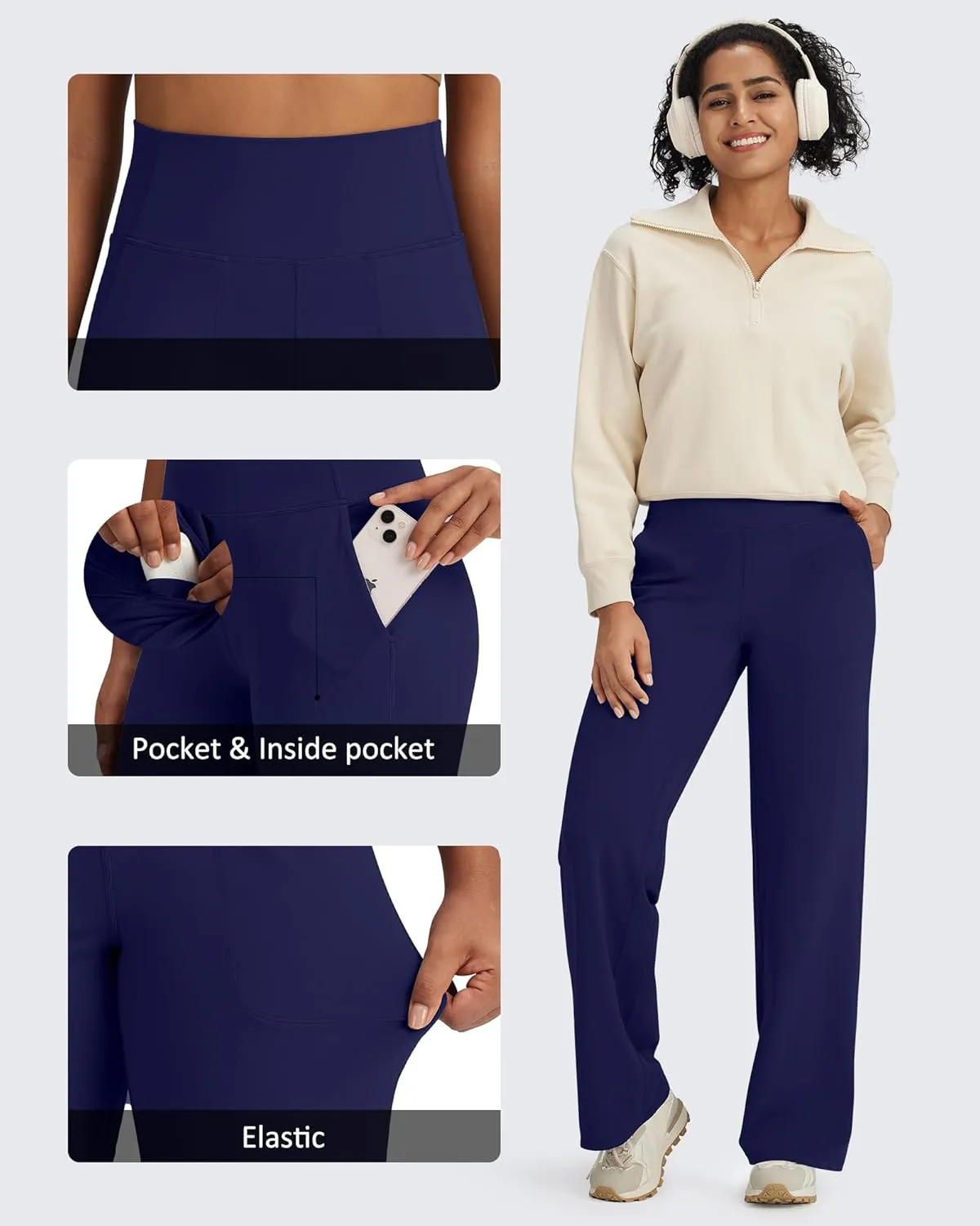 G4Free BareFeel Yoga Pants Women Wide Leg Pants with Pockets High Waisted Dress Pants Comfy Sweatpants 29"/31"/33"