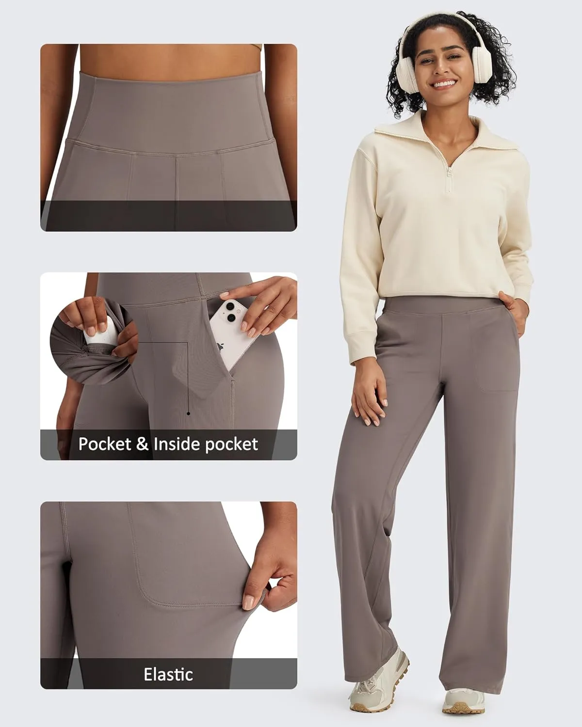G4Free BareFeel Yoga Pants Women Wide Leg Pants with Pockets High Waisted Dress Pants Comfy Sweatpants 29"/31"/33"