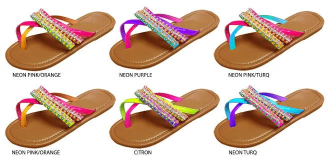 girls patent colorblock toe ring sandals Case of 36