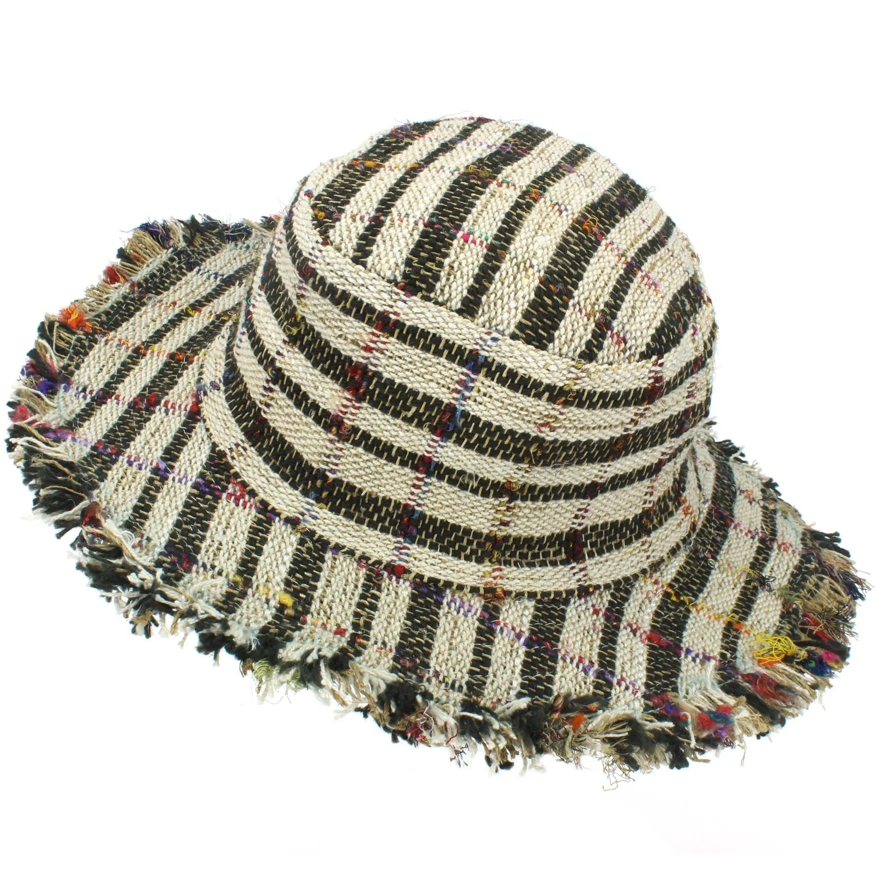 Hemp Sun Hat - Frayed Black White